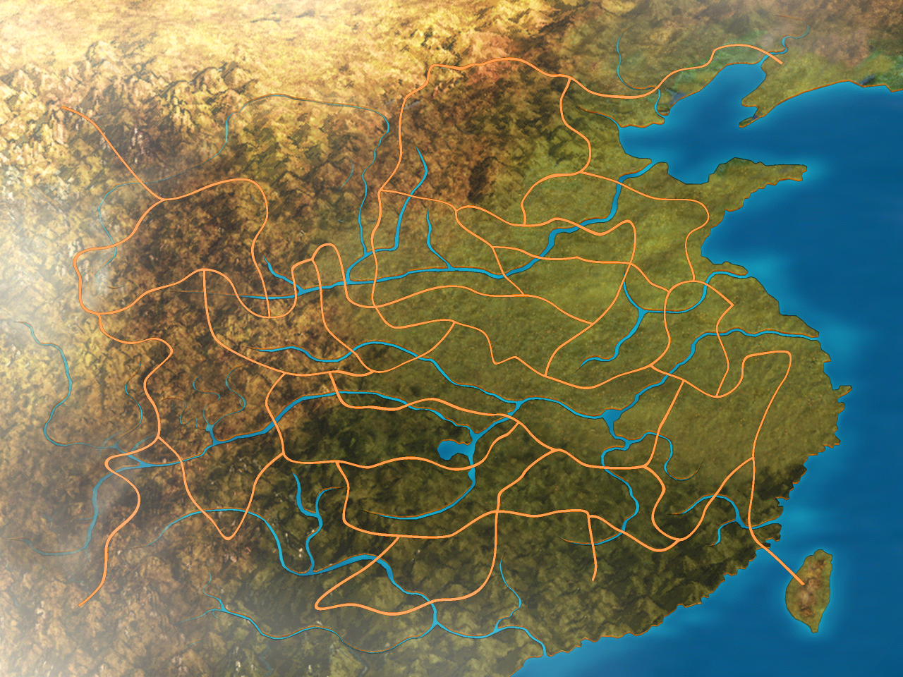 原版中国地图，山川、河流与道路
